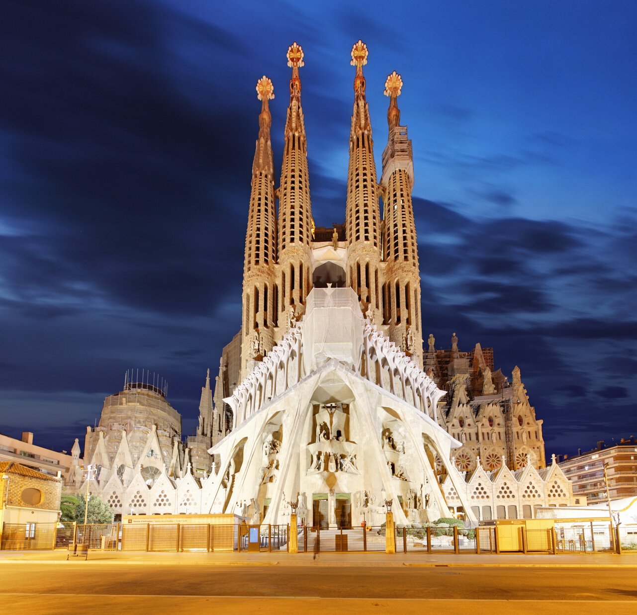 BARCELONA, SPAIN - FEB 10: View of the Sagrada Familia, a large Roman Catholic church in Barcelona, Spain, designed by Catalan architect Antoni Gaudi, on February 10, 2016. Barcelona